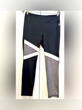 Reebok Athletic Leggings Black Gray and White Sz LG